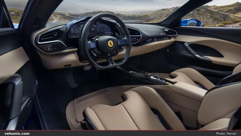 2026 Ferrari 296 GTS cabin with Sabbia tan leather seats
