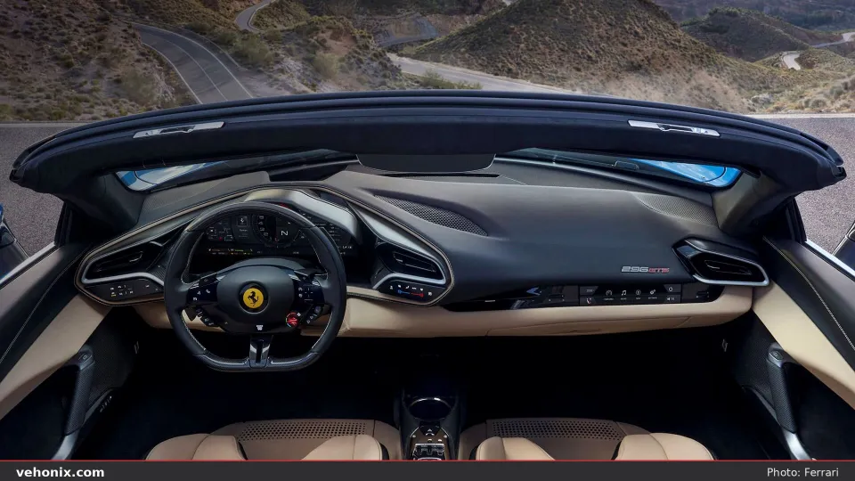 2026 Ferrari 296 GTS cockpit from above looking toward the dash