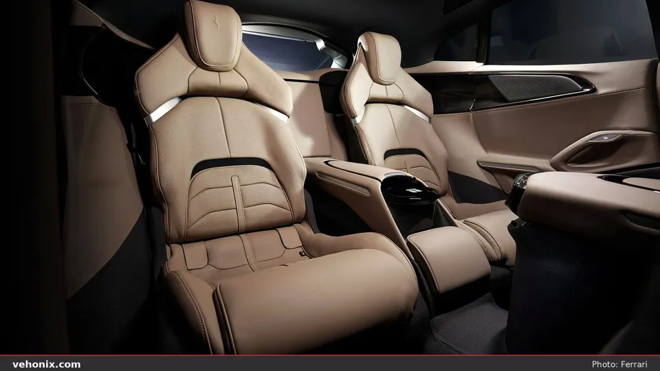 2026 Ferrari Purosangue rear cabin with tan leather individual seats