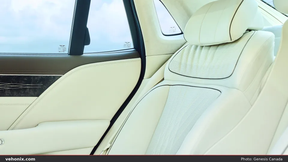 2026 Genesis G90 cream quilted leather rear seat with dark contrast piping