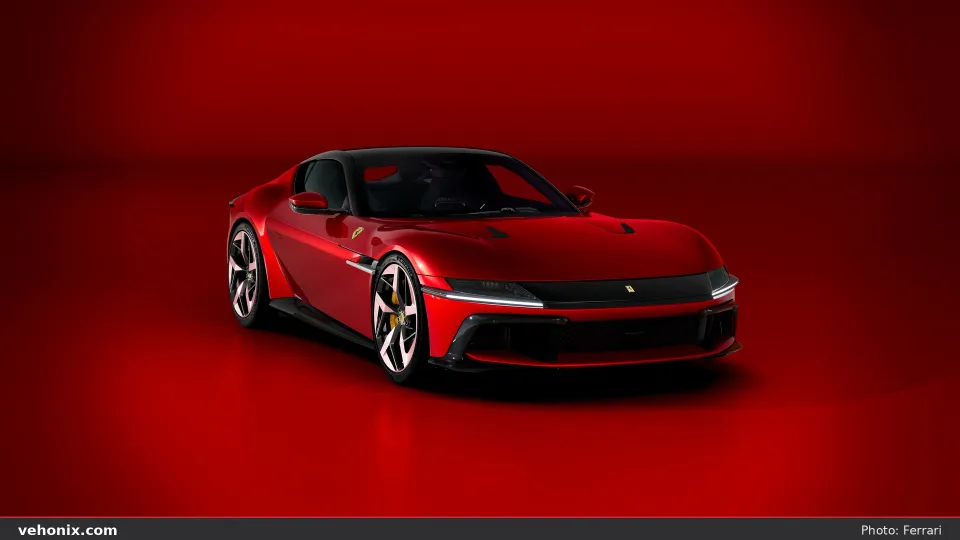 2026 Ferrari 12Cilindri in Rosso Imola, front three-quarter studio view