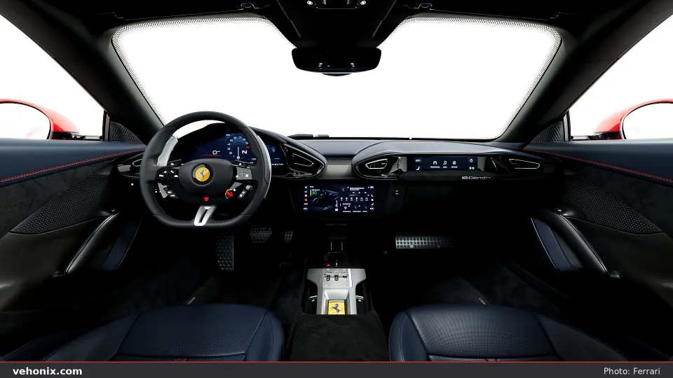 2026 Ferrari 12Cilindri dual-cockpit cabin with three digital displays