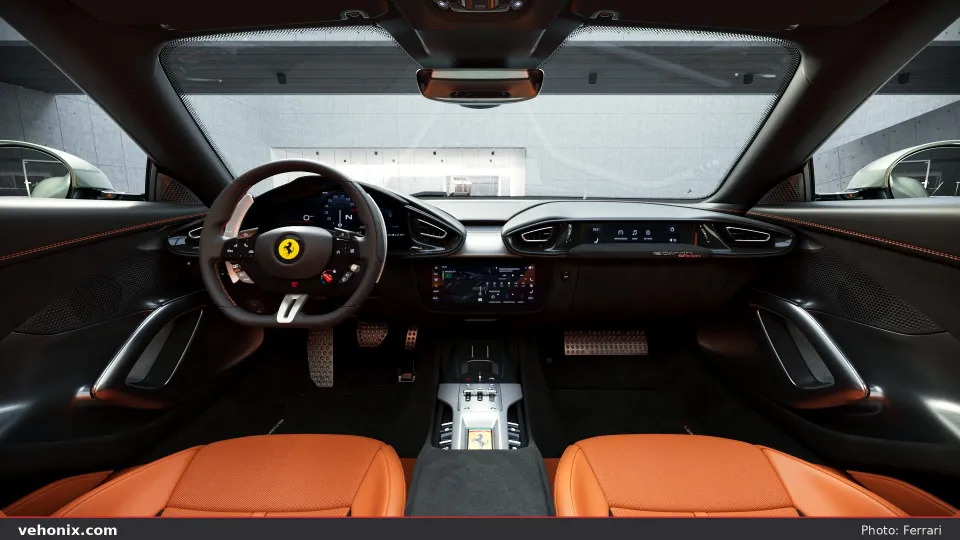 2026 Ferrari 12Cilindri Spider cabin with orange leather dual cockpit