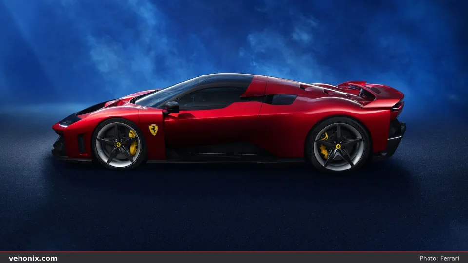 2026 Ferrari F80 in Rosso, full side profile studio view