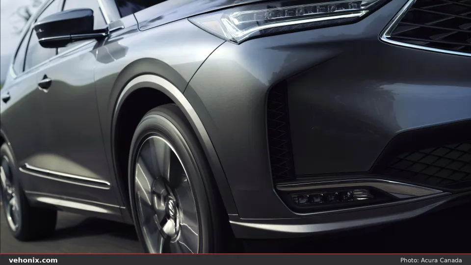 2026 Acura MDX SH-AWD close-up of the front fender, wheel and headlight
