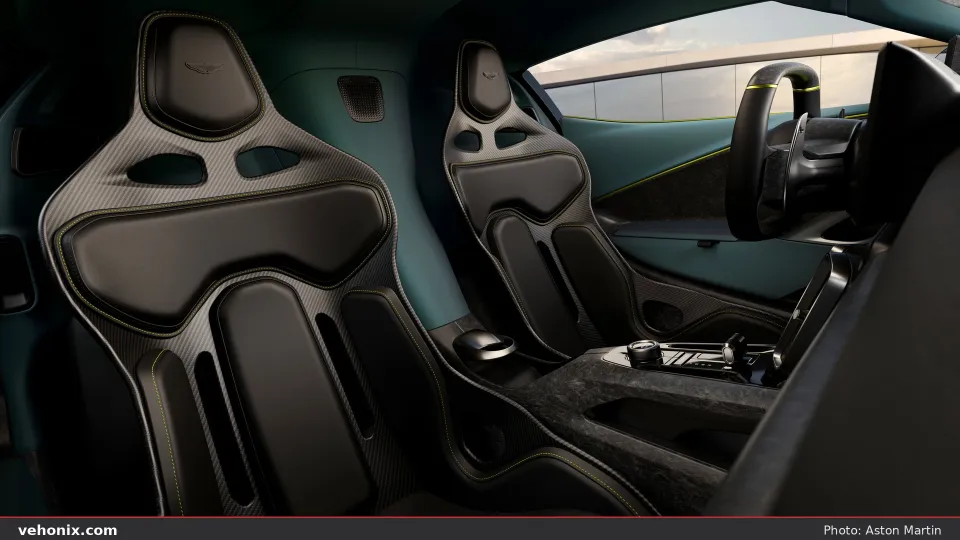 2026 Aston Martin Valhalla carbon-fibre bucket seats with lime-green contrast stitching