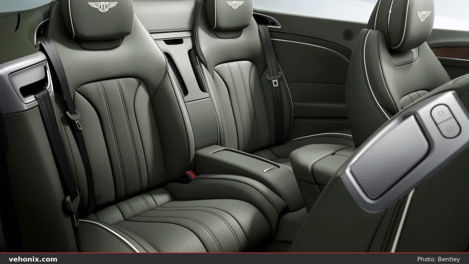 2026 Bentley Continental GT Convertible rear seats in olive leather with cream piping