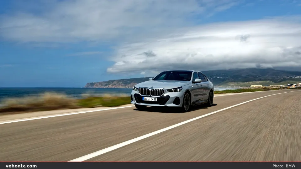 2026 BMW i5 xDrive40 in blue, on-location view