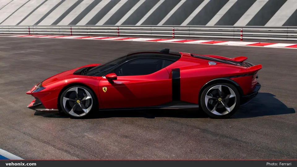 2026 Ferrari 849 Testarossa in Rosso, full side profile on track