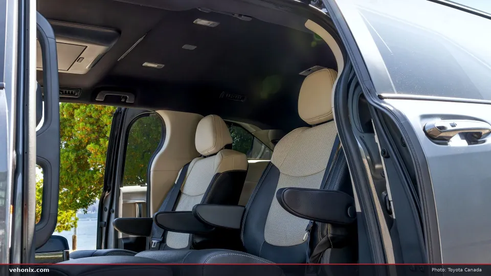 2026 Toyota Sienna Platinum second-row seats seen through the open sliding door
