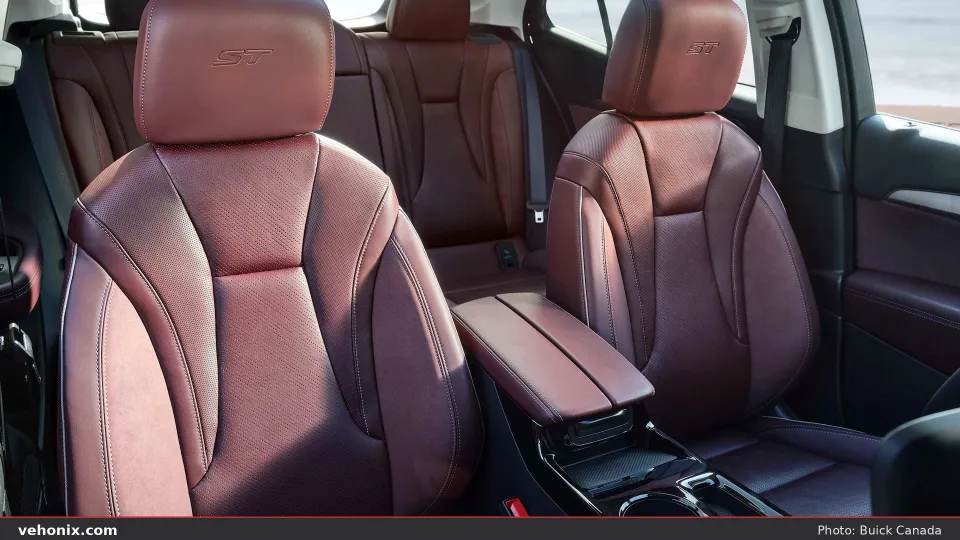 2026 Buick Envision ST burgundy perforated seats with ST embossed headrests
