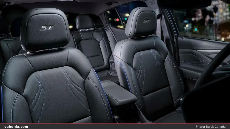 2026 Buick Envista ST black seats with blue accents and ST embossed headrests