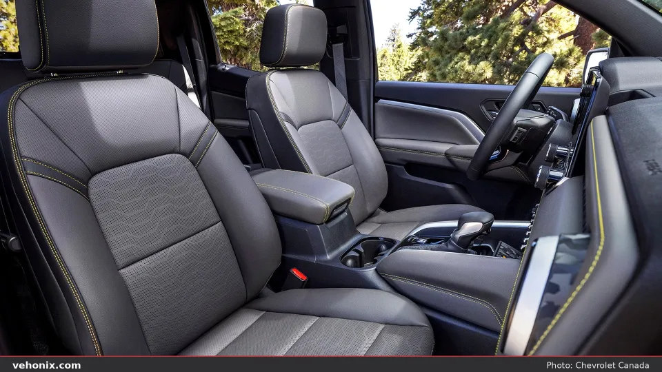 2026 Chevrolet Colorado front seats with perforated upholstery and contrast stitching