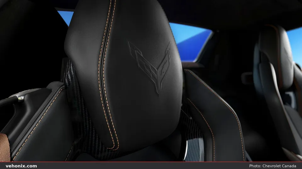 2026 Chevrolet Corvette E-Ray, black seat headrest with logo