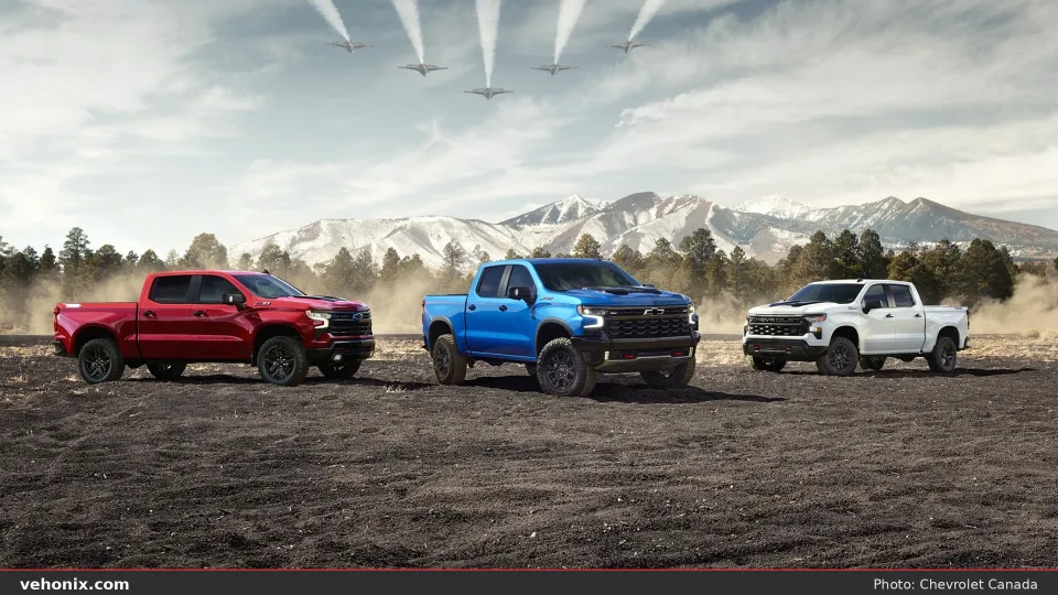 2026 Chevrolet Silverado ZR2, three trucks in red, blue and white