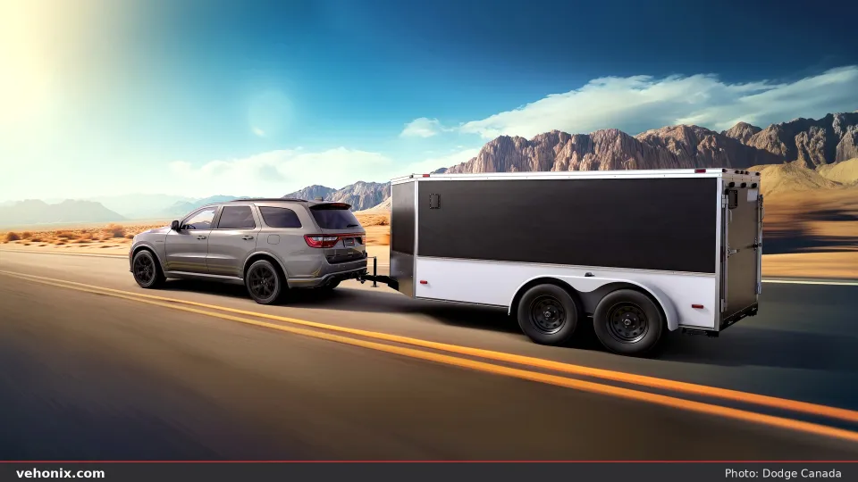 2026 Dodge Durango R/T in Destroyer Gray, front three-quarter on a desert road