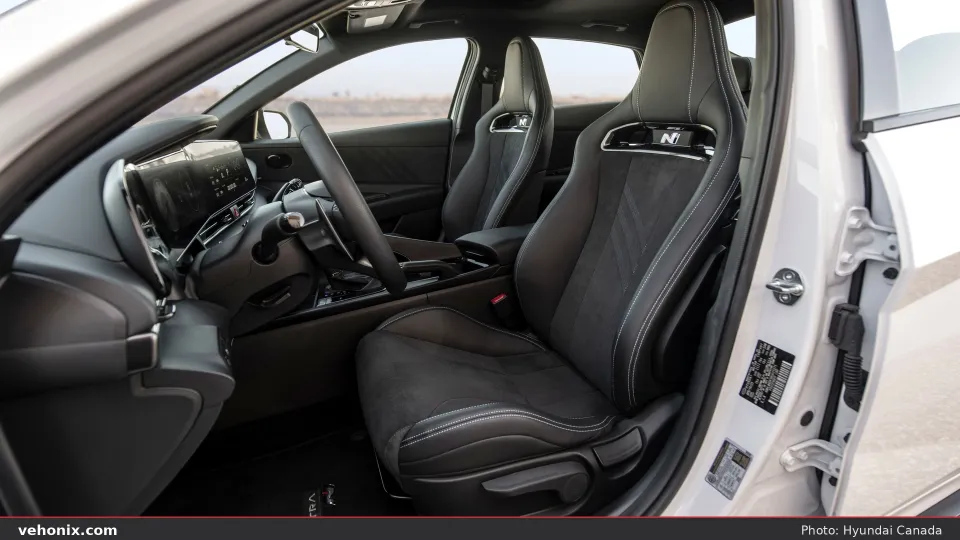 2026 Hyundai Elantra N cabin with N Light sport seats and dual curved screens