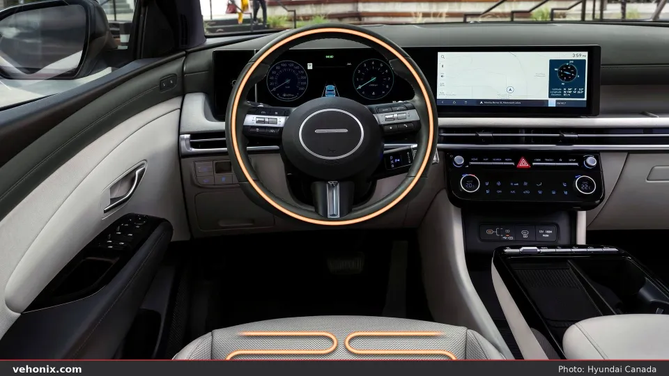 2026 Hyundai Tucson light cabin with dual screens and steering wheel