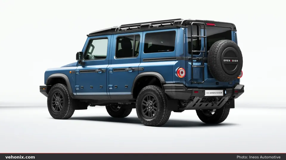 2026 Ineos Grenadier Station in teal-blue, rear three-quarter exterior