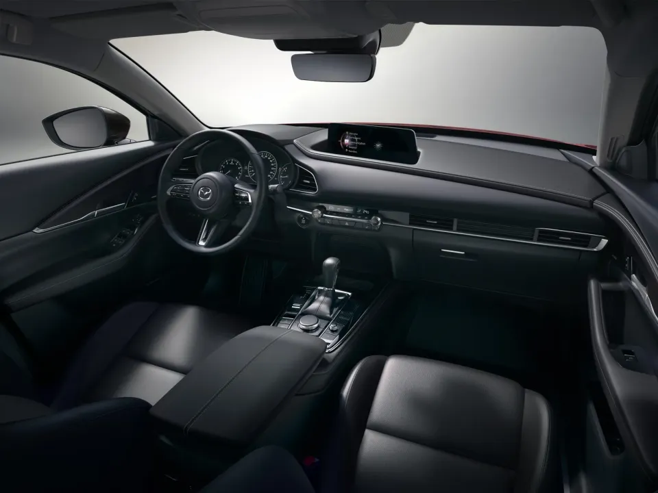 2026 Mazda CX-30 dashboard and black leather seats