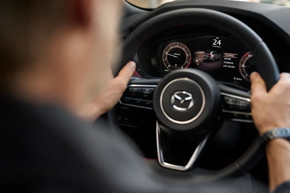 2026 Mazda CX-70 steering wheel and digital gauges