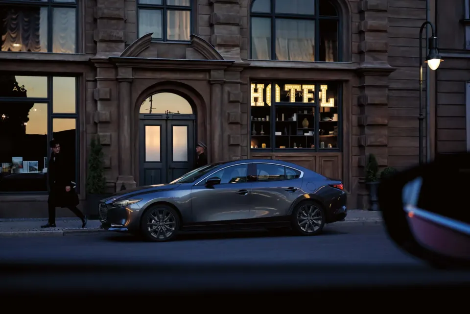 2026 Mazda3 sedan Turbo in grey, side view