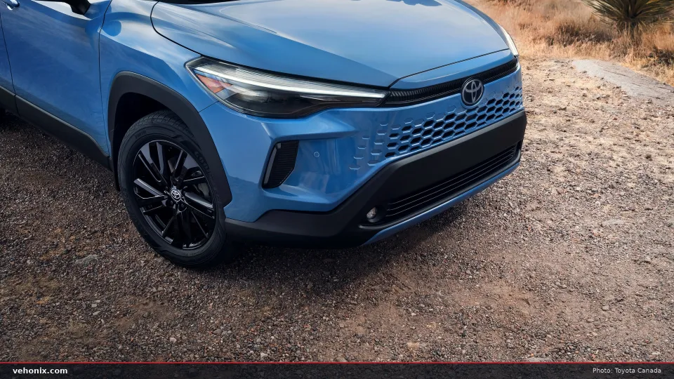 2026 Toyota Corolla Cross in blue, front three-quarter close view
