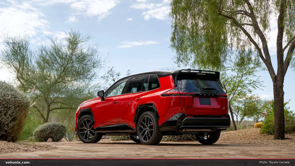 2026 Toyota RAV4 GR SPORT PHEV in Supersonic Red, rear three-quarter view