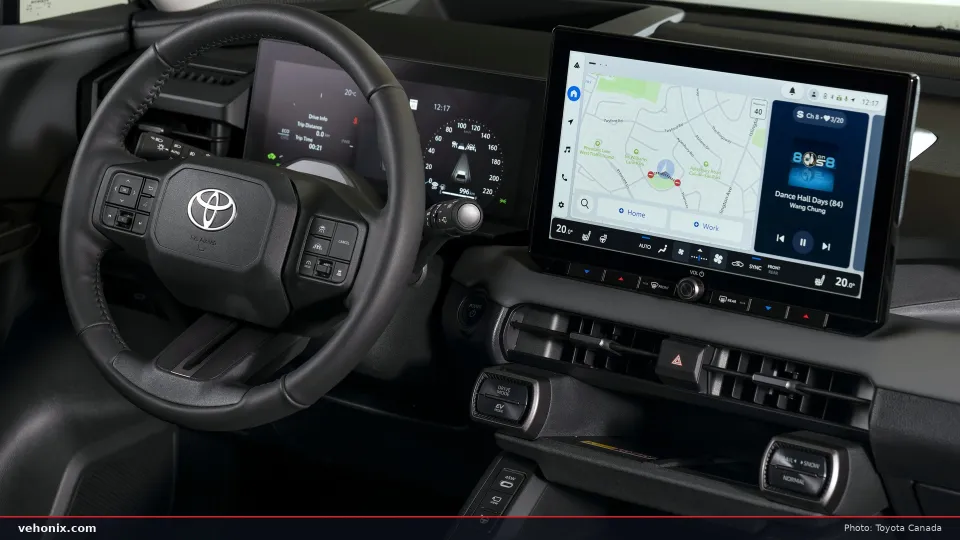 2026 Toyota RAV4 Limited steering wheel and large centre touchscreen with map