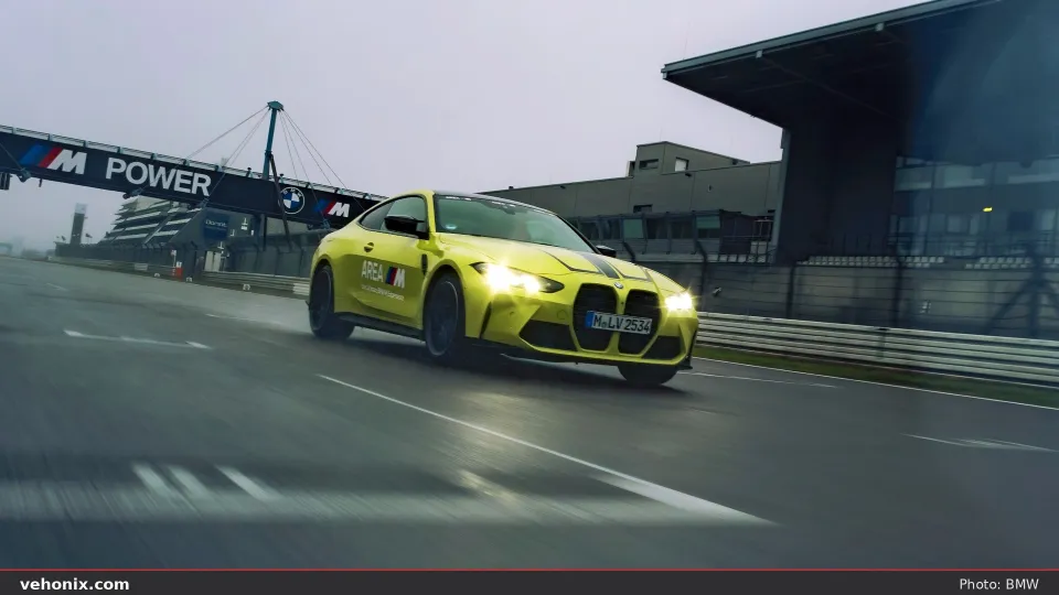 2026 BMW M4 in blue, on-location view