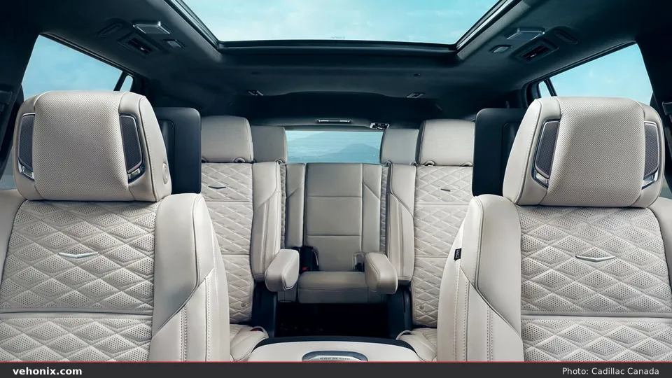 2026 Cadillac Escalade cream quilted captain’s chairs and third-row bench
