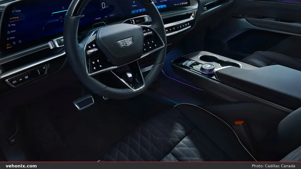 2026 Cadillac LYRIQ driver cockpit with curved display and floating center console
