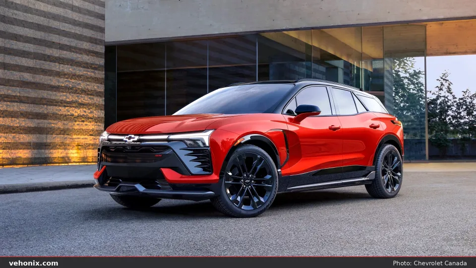 2026 Chevrolet Blazer EV SS in red, front three-quarter view