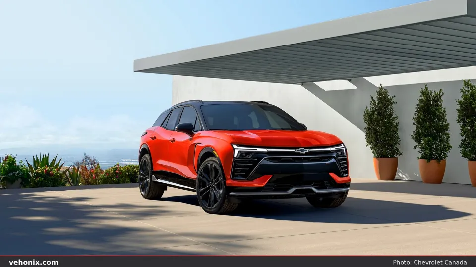 2026 Chevrolet Blazer EV SS in red, front three-quarter view