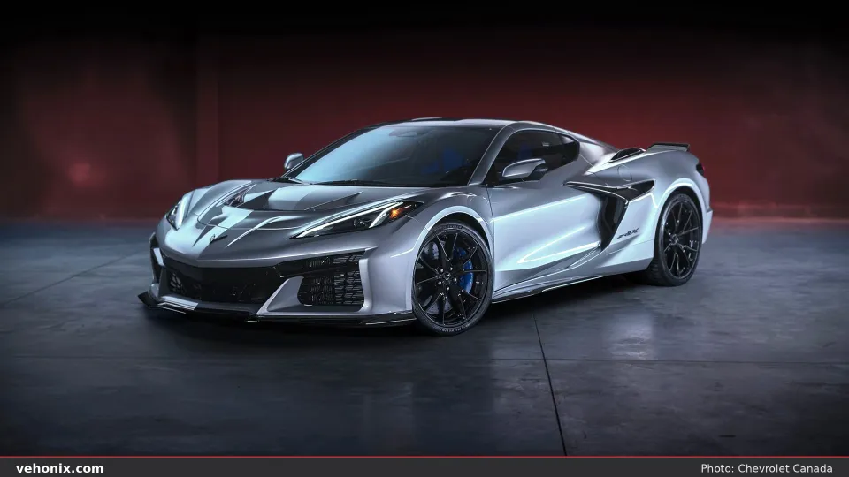 2026 Chevrolet Corvette ZR1X in silver, front three-quarter view in studio