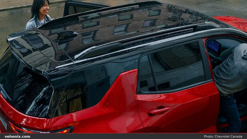 2026 Chevrolet Equinox in red with black roof, rear roof detail