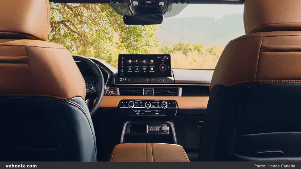 2026 Honda Passport TrailSport Elite cabin with PASSPORT dash and touchscreen