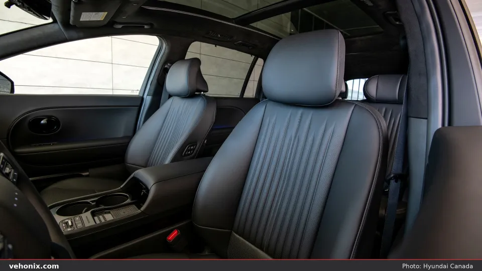 2026 Hyundai IONIQ 9 dark leather cabin looking toward the second row