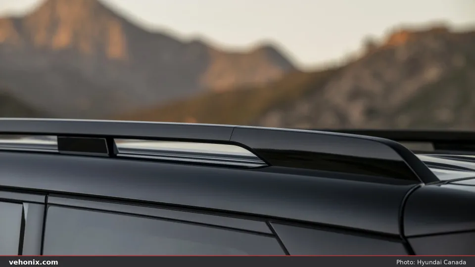 2026 Hyundai Palisade dark exterior, rear three-quarter driving at dusk