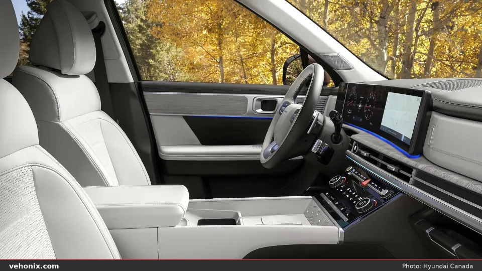 2026 Hyundai Santa Fe light interior cockpit with dual curved screens