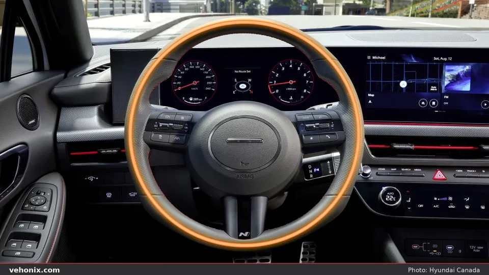 2026 Hyundai Sonata N Line cockpit with dual screens and N steering wheel