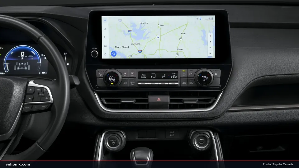2026 Toyota Grand Highlander Woodland close-up of the centre touchscreen and controls