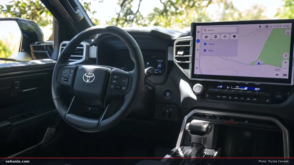 2026 Toyota Sequoia Trailhunter steering wheel and large centre touchscreen