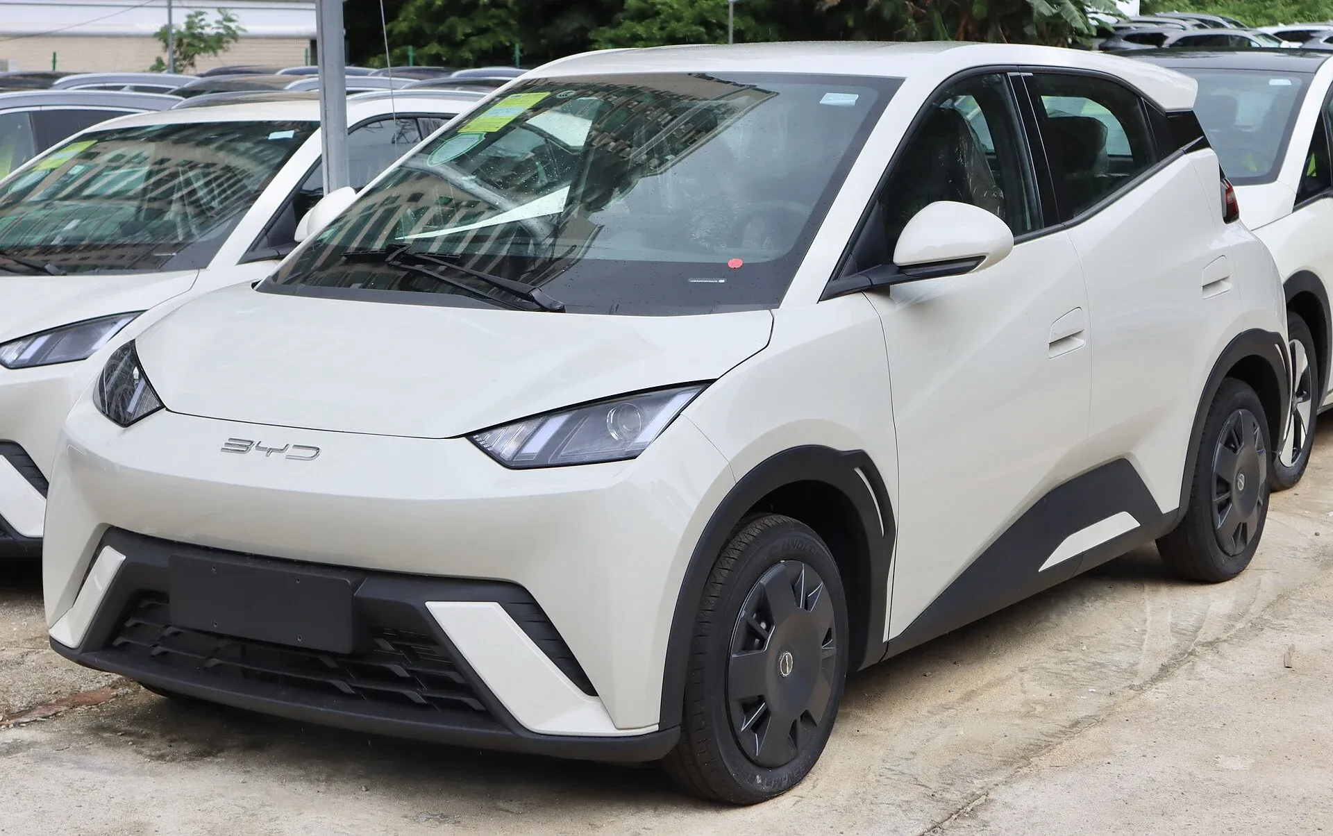 A small BYD Seagull electric city car seen from the front